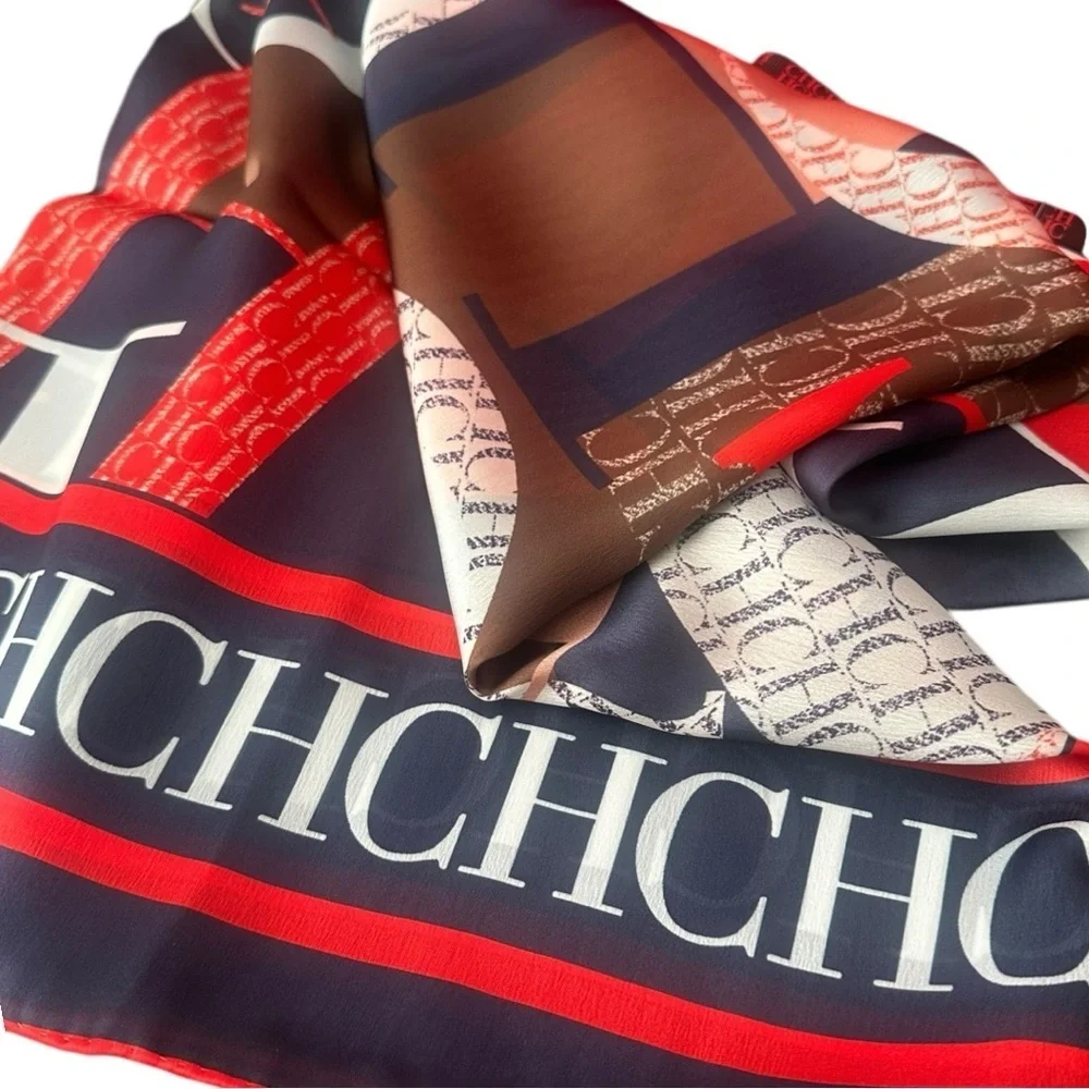 Carolina Herrera Silk Scarf 53” Classic CH Monogram Logo Print w/ Box Bag CLEAN